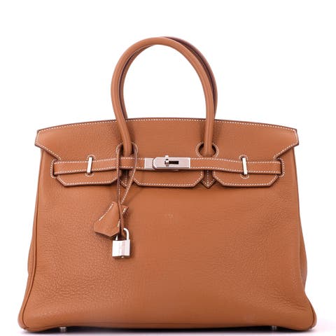 Birkin Handbag Brown Clemence with Palladium Hardware 35