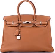 Pre-Owned Hermes Birkin Handbag Brown Clemence with Palladium Hardware 35