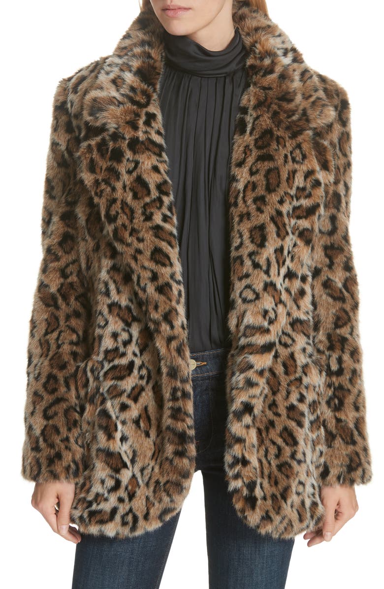 Smythe Leopard Print Faux Fur Coat, Main, color,