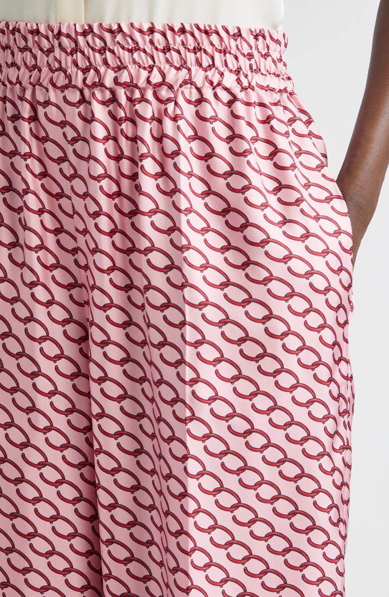 Oscar de la Renta Oscar Chain Print Silk Wide Leg Pants, Alternate, color, 