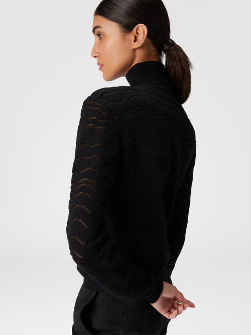 Shop Missoni Viscose And Wool Turtleneck With Tone-on-tone Zigzag In Black