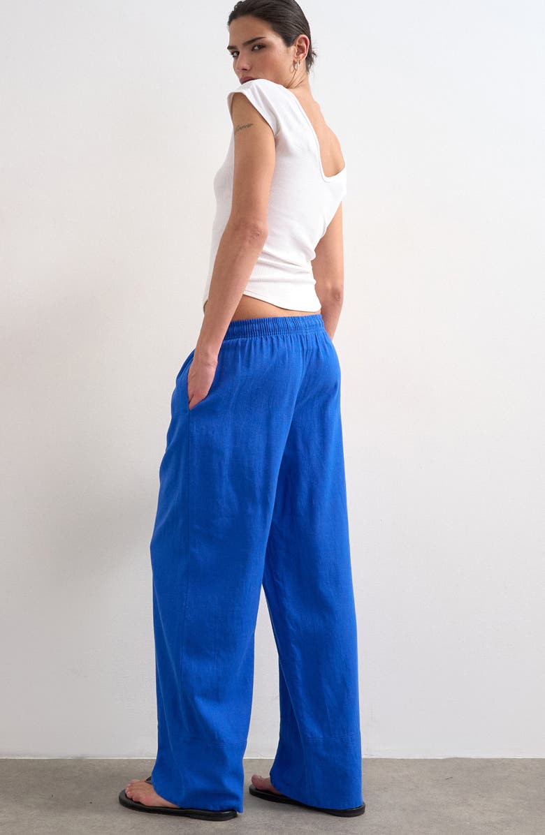 Topshop Linen Blend Straight Leg Pants, Alternate, color, Blue