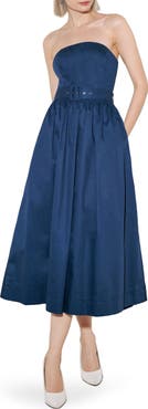 FREEMARKET Belted Strapless Midi Dress