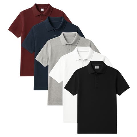 Mens Short Sleeve Pique Polo Shirts 5 Pack