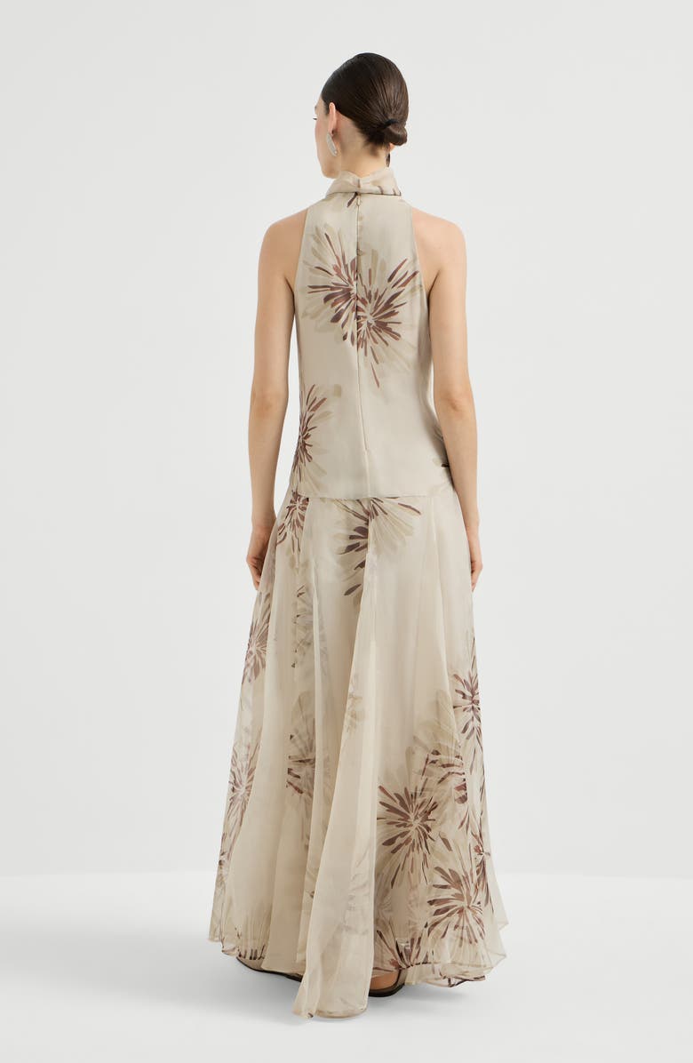 Brunello Cucinelli Bloom print organza dress, Alternate, color, Beige