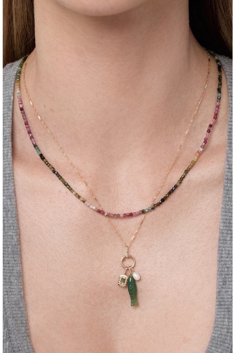 Solid Yellow Gold - Gemstone Fish Necklace, Alternate, color, Gold