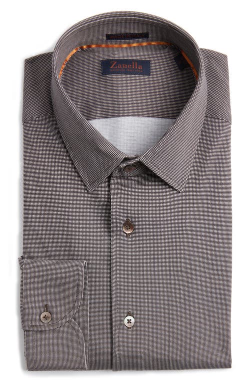 Zanella Bond Micropattern Knit Cotton Blend Dress Shirt In Brown