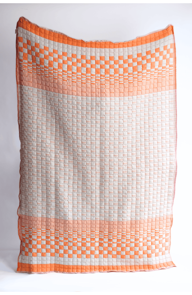 Inner Child Bold Orange and Pink Reversible Sujani Quilt, Alternate, color, Queen