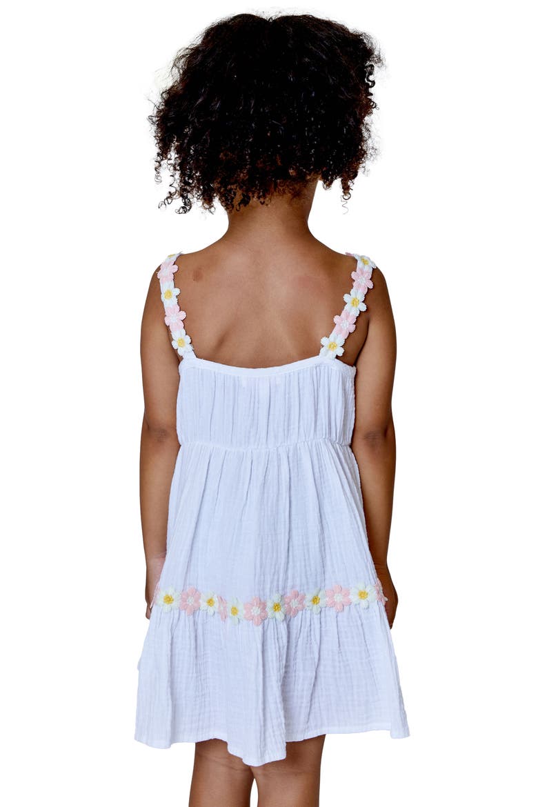 Kids' Flower Trim Cotton Dress, Alternate, color, WHITE