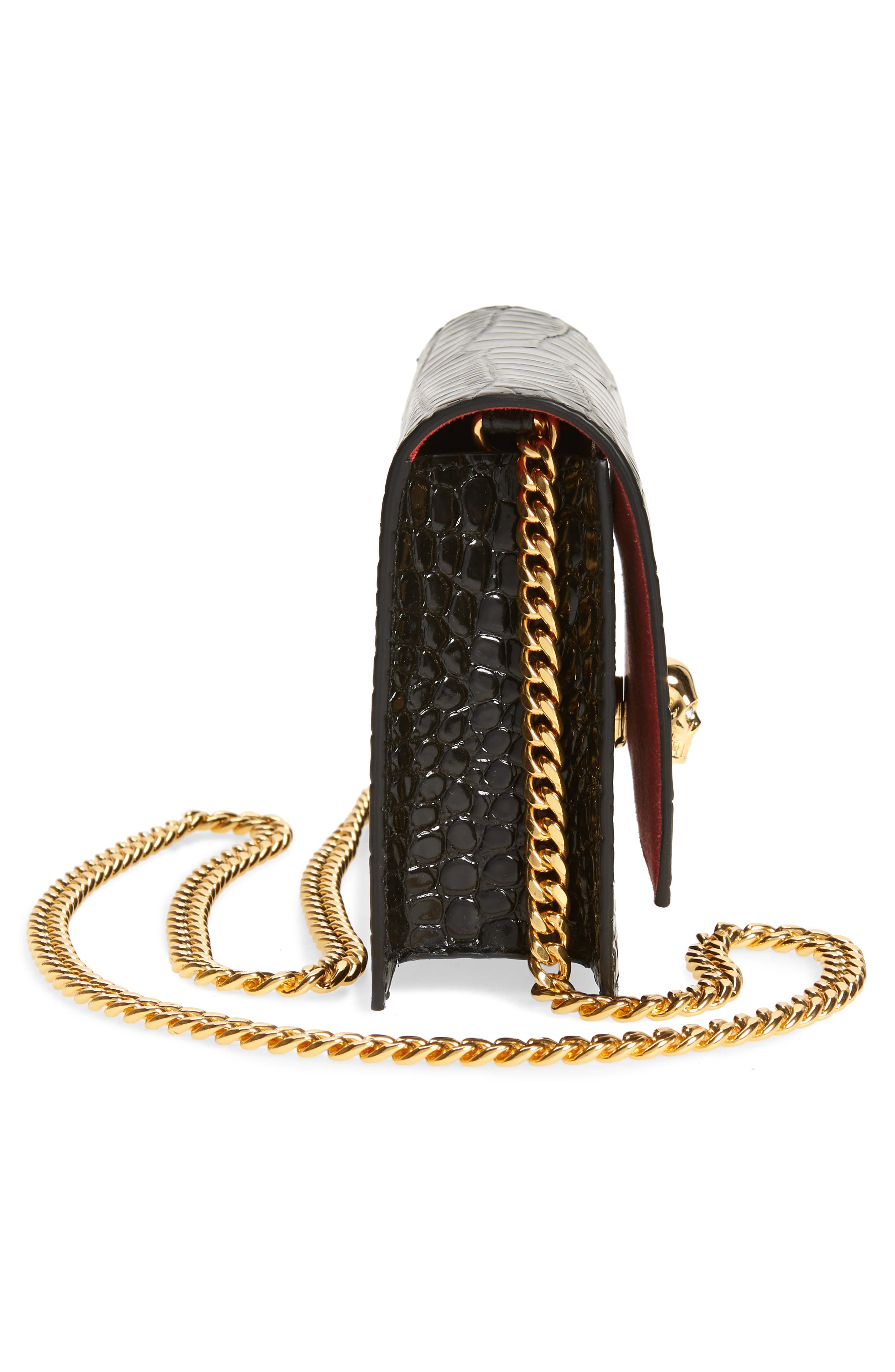 McQueen Alexander McQueen Mini Skull Croc Embossed Leather Bag, Alternate, color, 