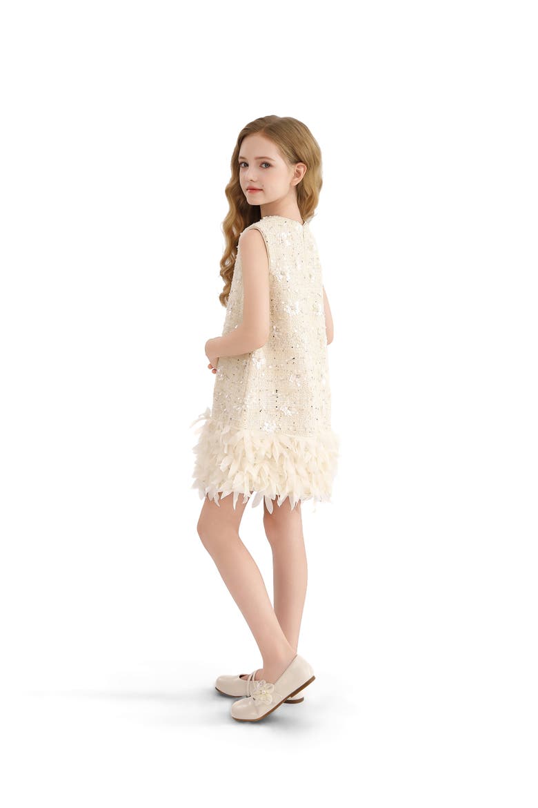 Sequin Feather-Hem Dress, Alternate, color, Cream