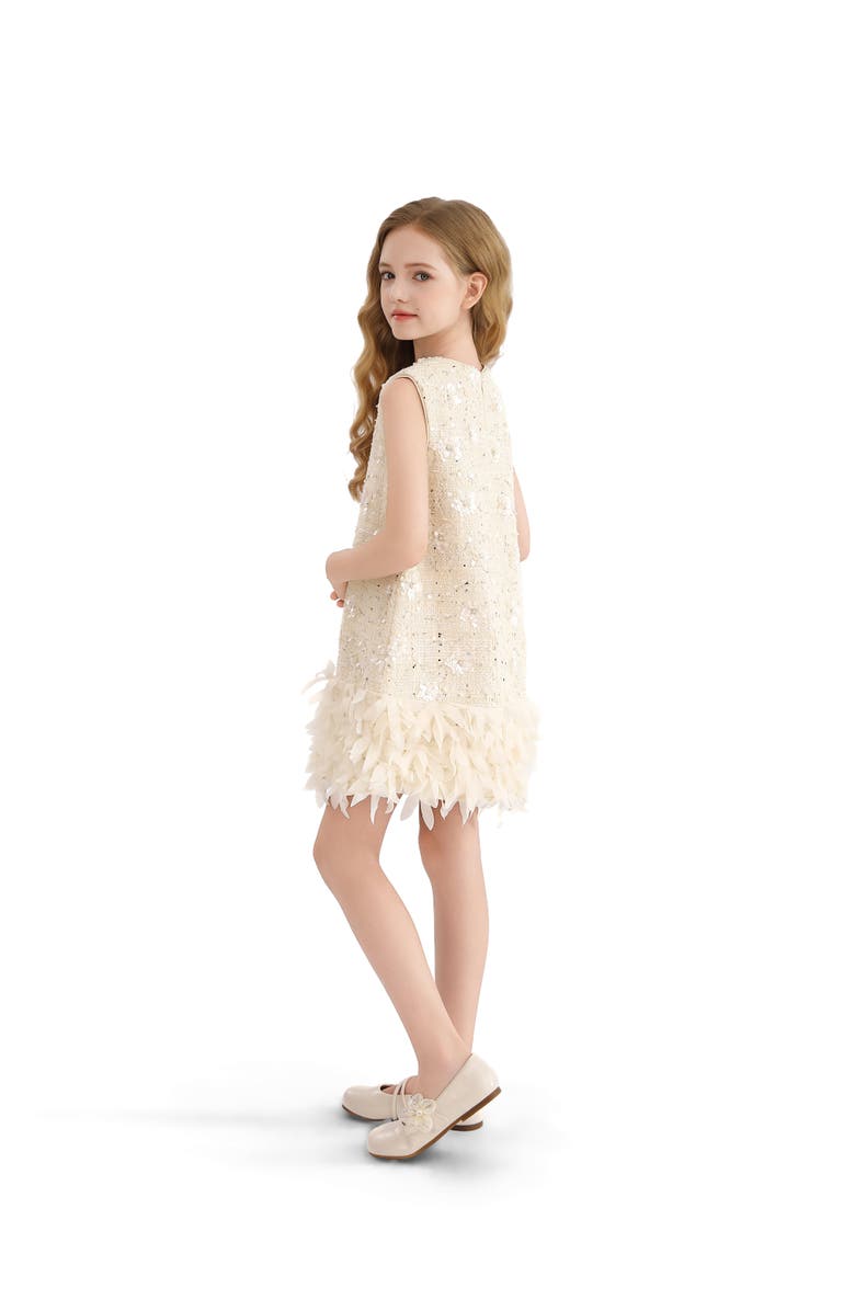 Tulleen Sequin Feather-Hem Dress, Alternate, color, Cream