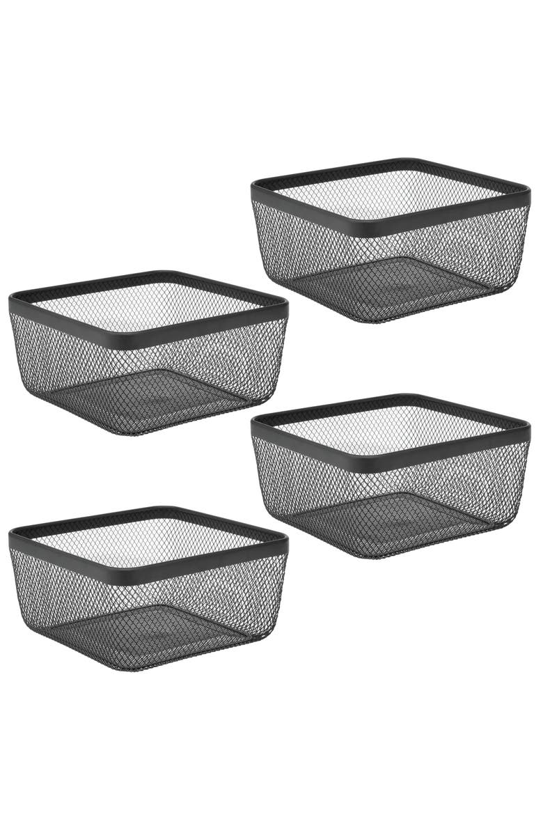 mDesign Metal Mesh Pantry Basket for Kitchen Storage - Set of 4 - Black, Main, color, Black