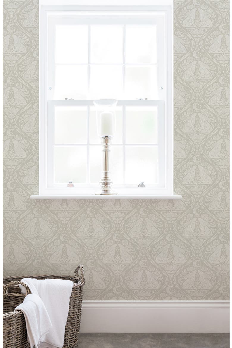 Cream Moon Rabbit Peel Stick Wallpaper, Alternate, color, OFF-WHITE