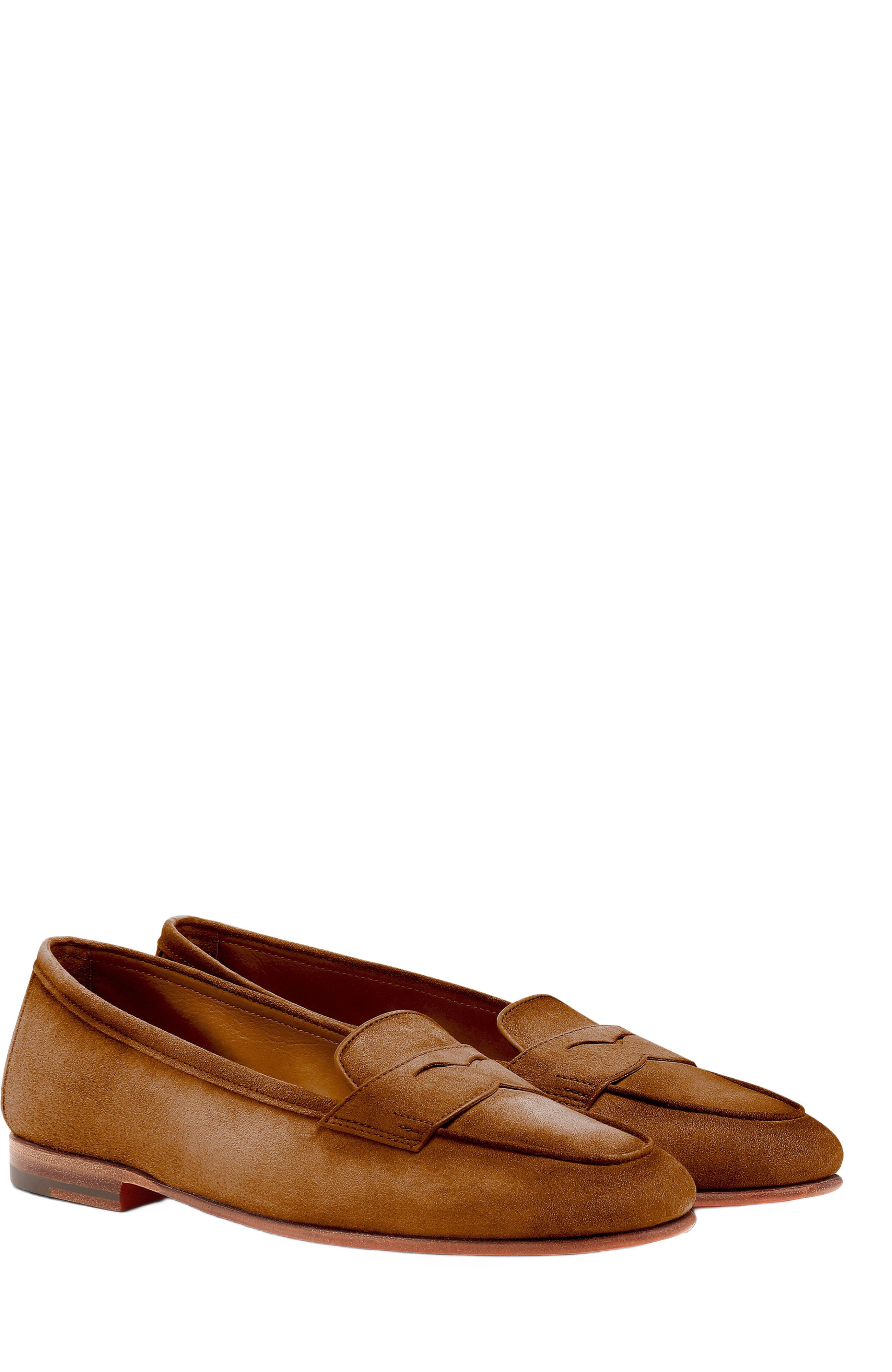 Santoni Women's suede Carla loafer, Alternate, color, Light Brown