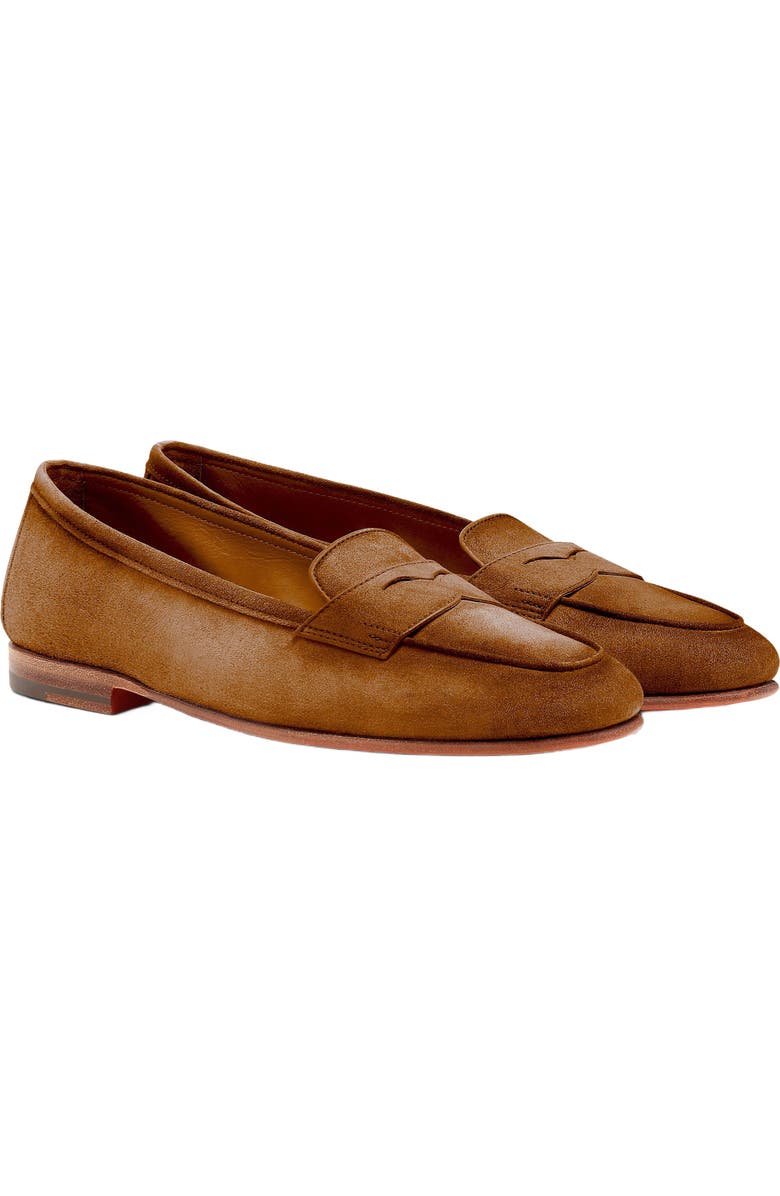 Santoni Women's suede Carla loafer, Alternate, color, Light Brown