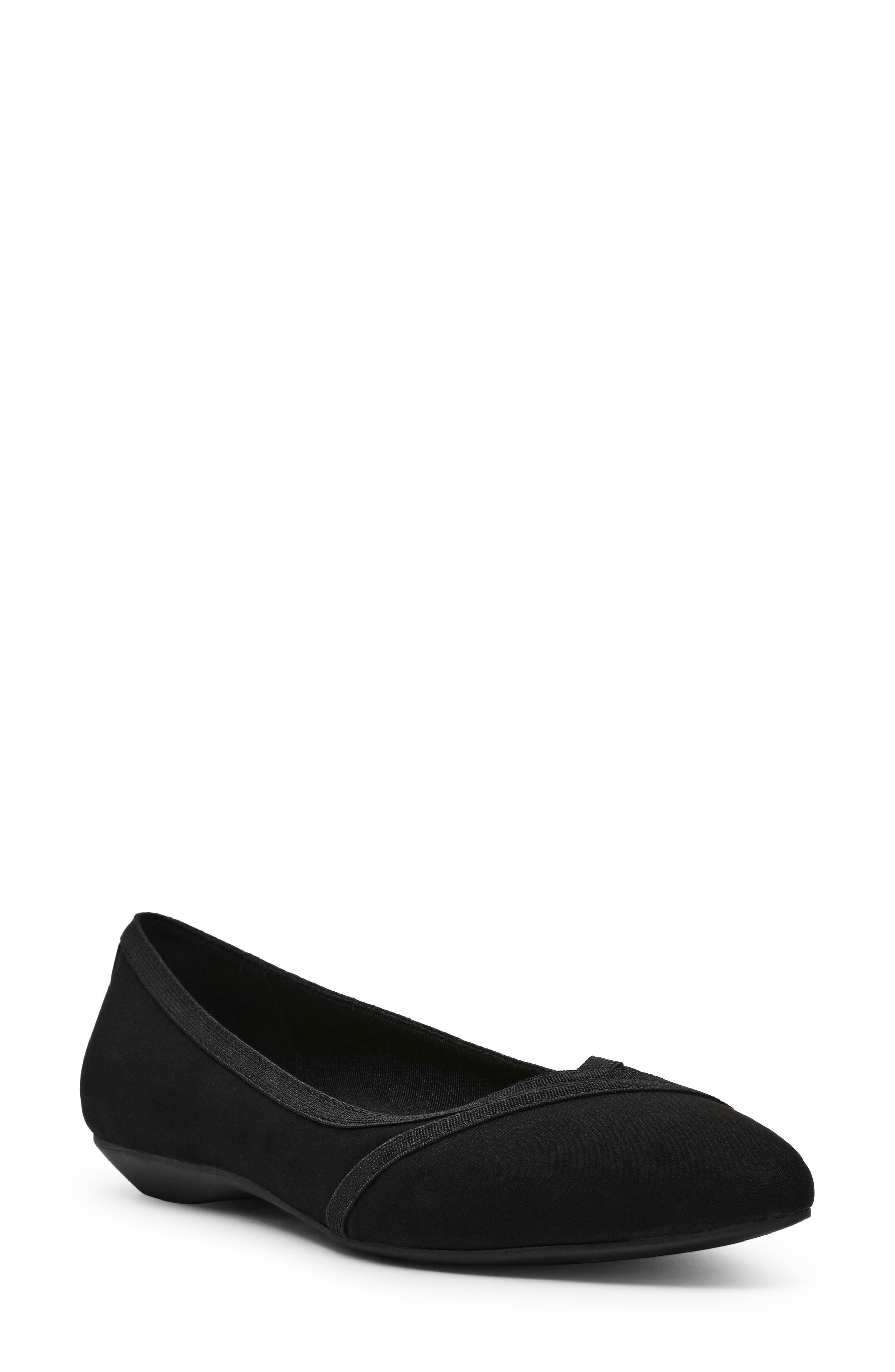 Anne Klein Oceanus Almond Toe Knit Flat, Main, color, Black Stretch