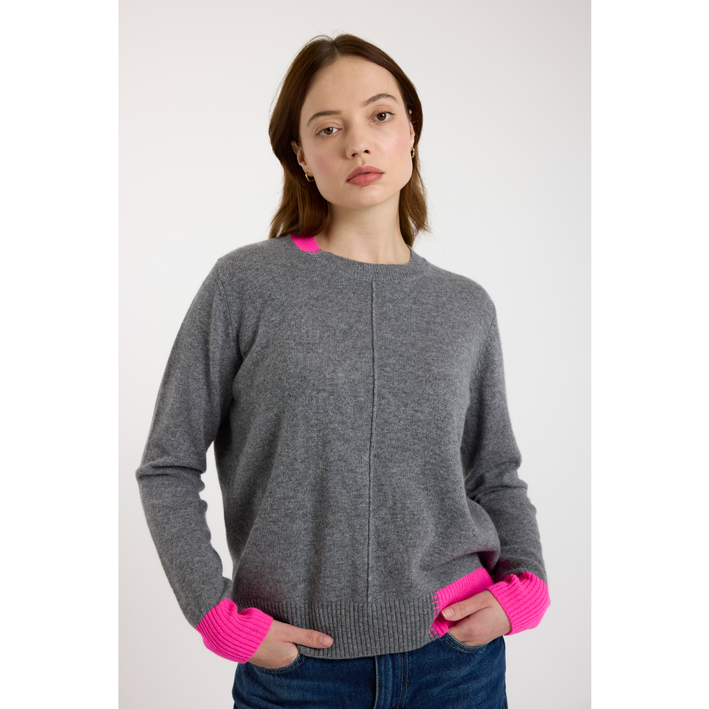 Brodie Pure Cashmere Colour Pop Maya Crew Neck Jumper In Gray