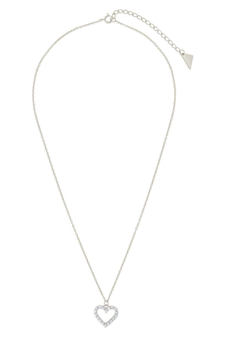 Sterling Silver Cubic Zirconia Outline Heart Pendant Necklace, Main, color, SILVER