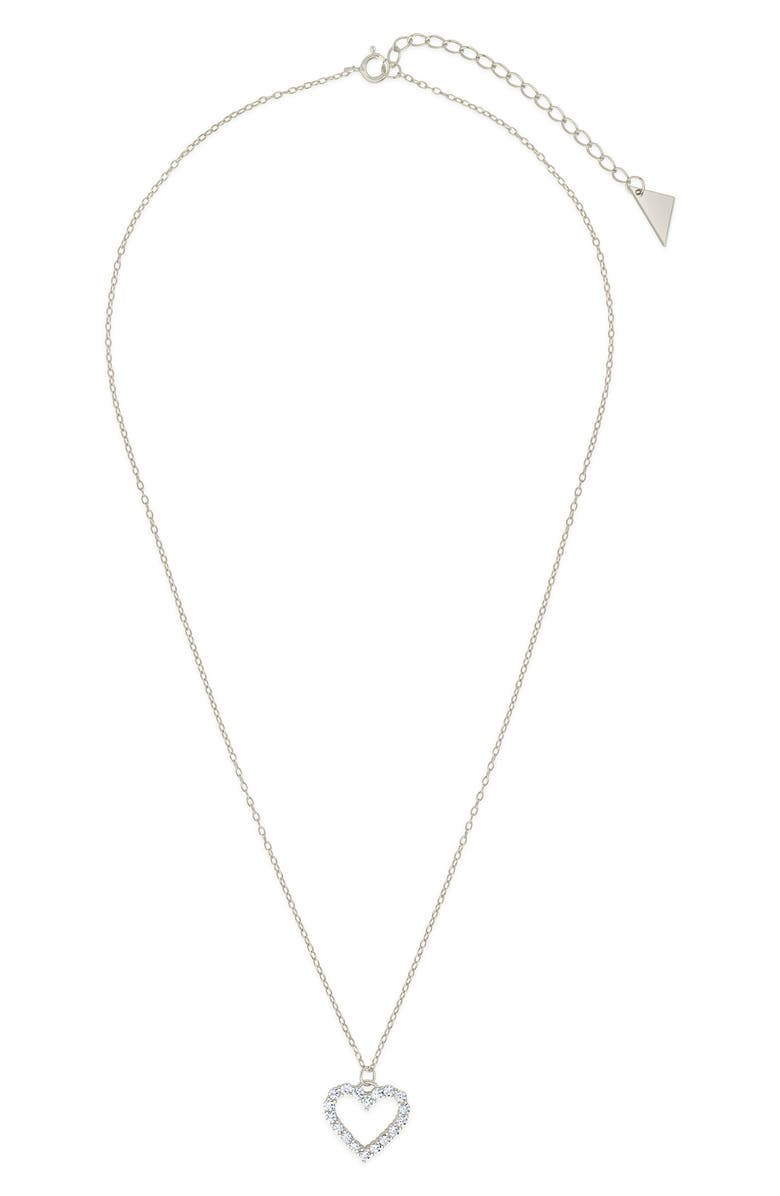 Sterling Forever Sterling Silver Cubic Zirconia Outline Heart Pendant Necklace, Main, color,