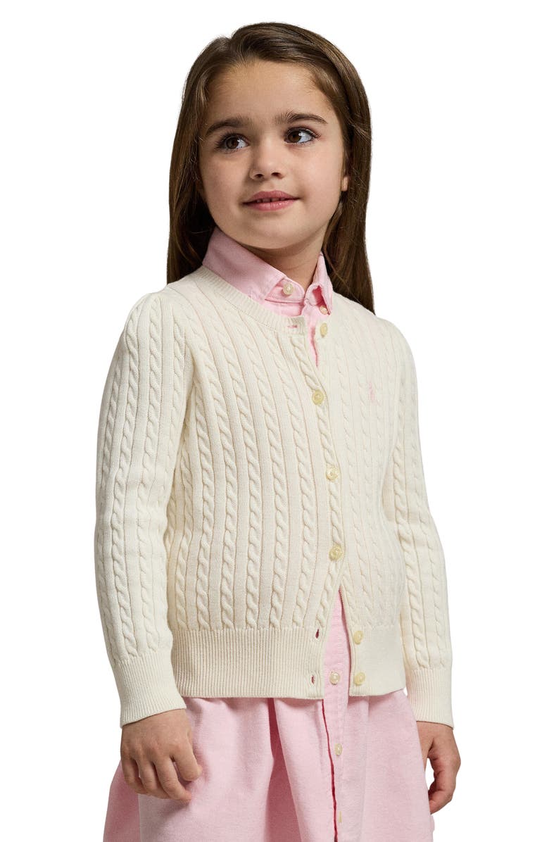 Polo Ralph Lauren Kids' Mini Cable Knit Cardigan, Alternate, color, Warm White