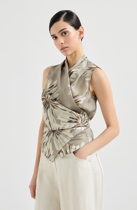 Bloom print pongee vest