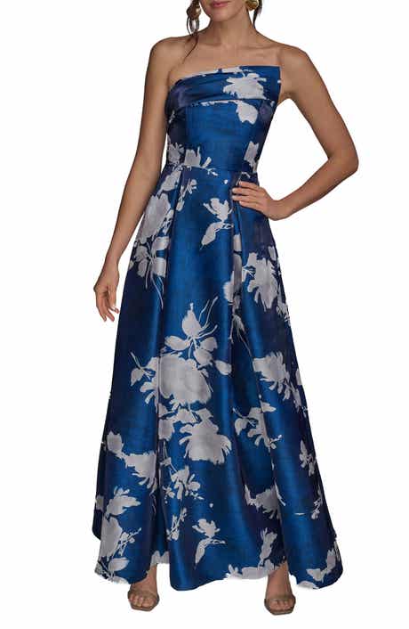 Floral Print Strapless Gown