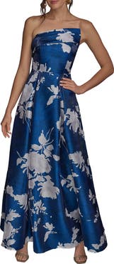 Donna Karan New York Floral Print Strapless Gown