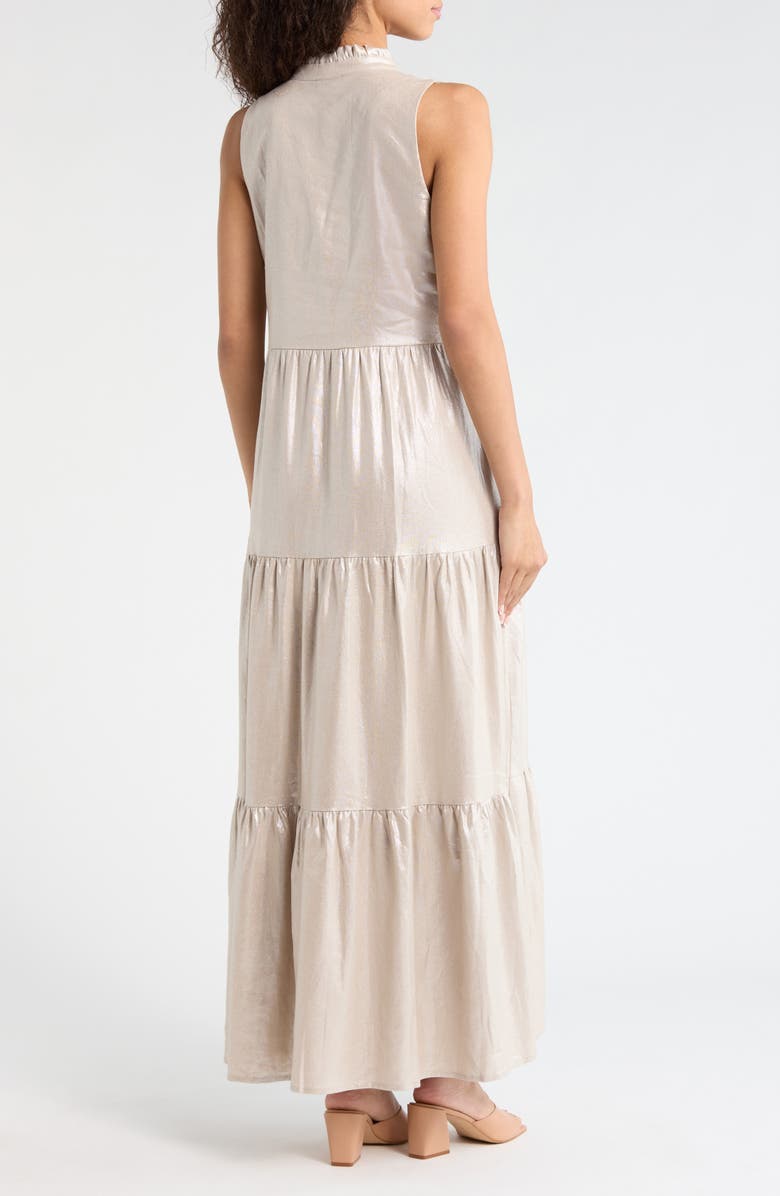 Vince Camuto Ruffle Sleeveless Tiered Linen Blend Maxi Dress, Alternate, color, Neutral