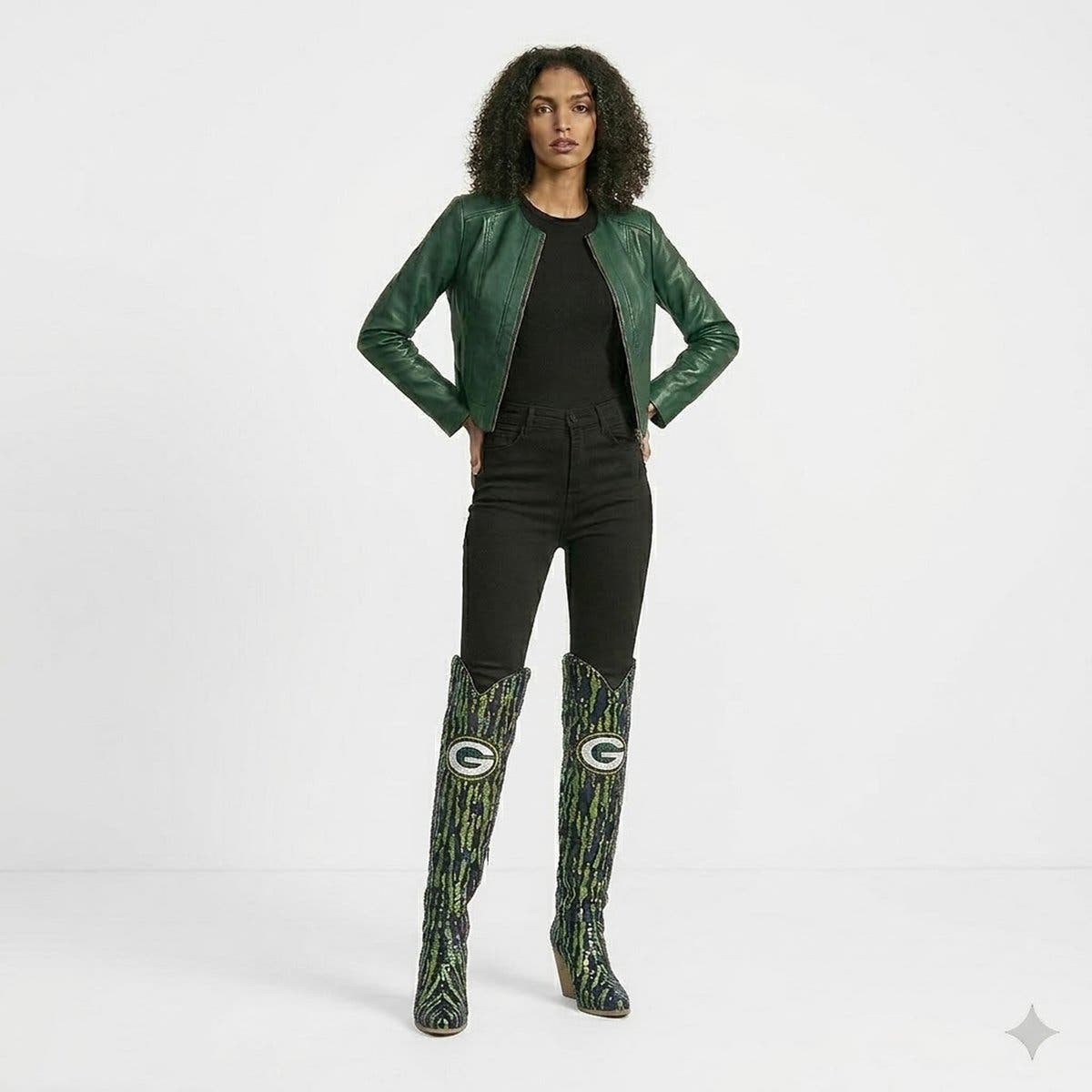 Green Bay Packers Over-the-Knee Two-Tone Sequin Boots, Alternate, color, Green
