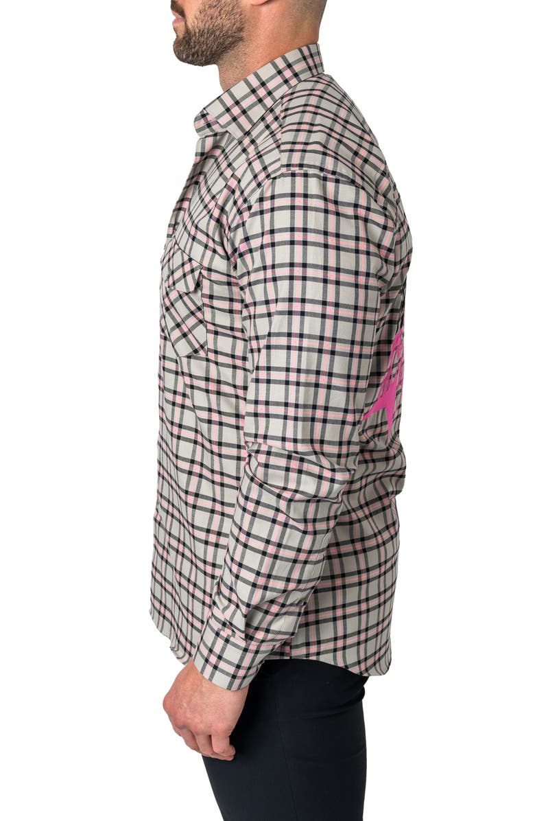 Maceoo Plaid Embroidered Cotton Flannel Button-Up Shirt, Alternate, color, Grey