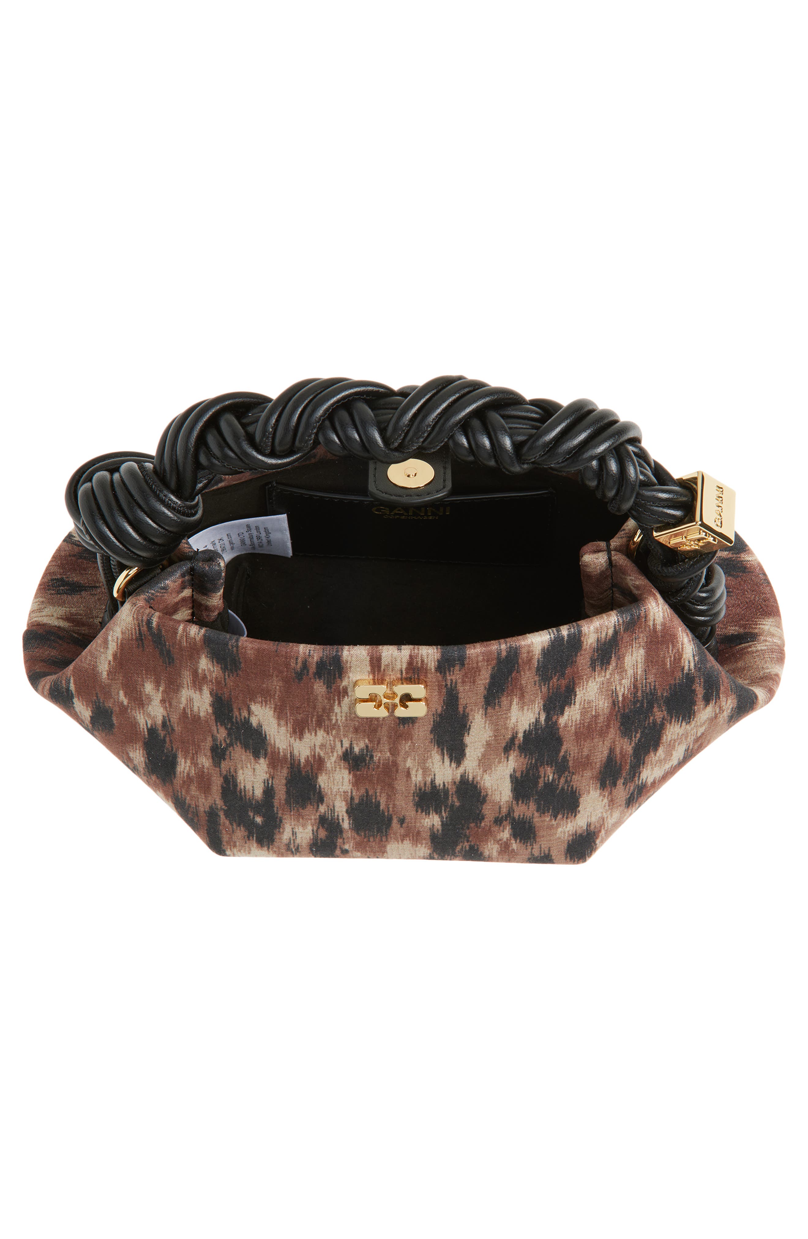 Ganni Mini Bou Taffeta Top Handle Bag, Alternate, color, Burro