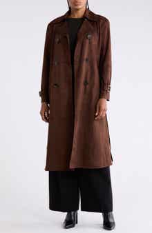 Double Breasted Faux Suede Trench Coat