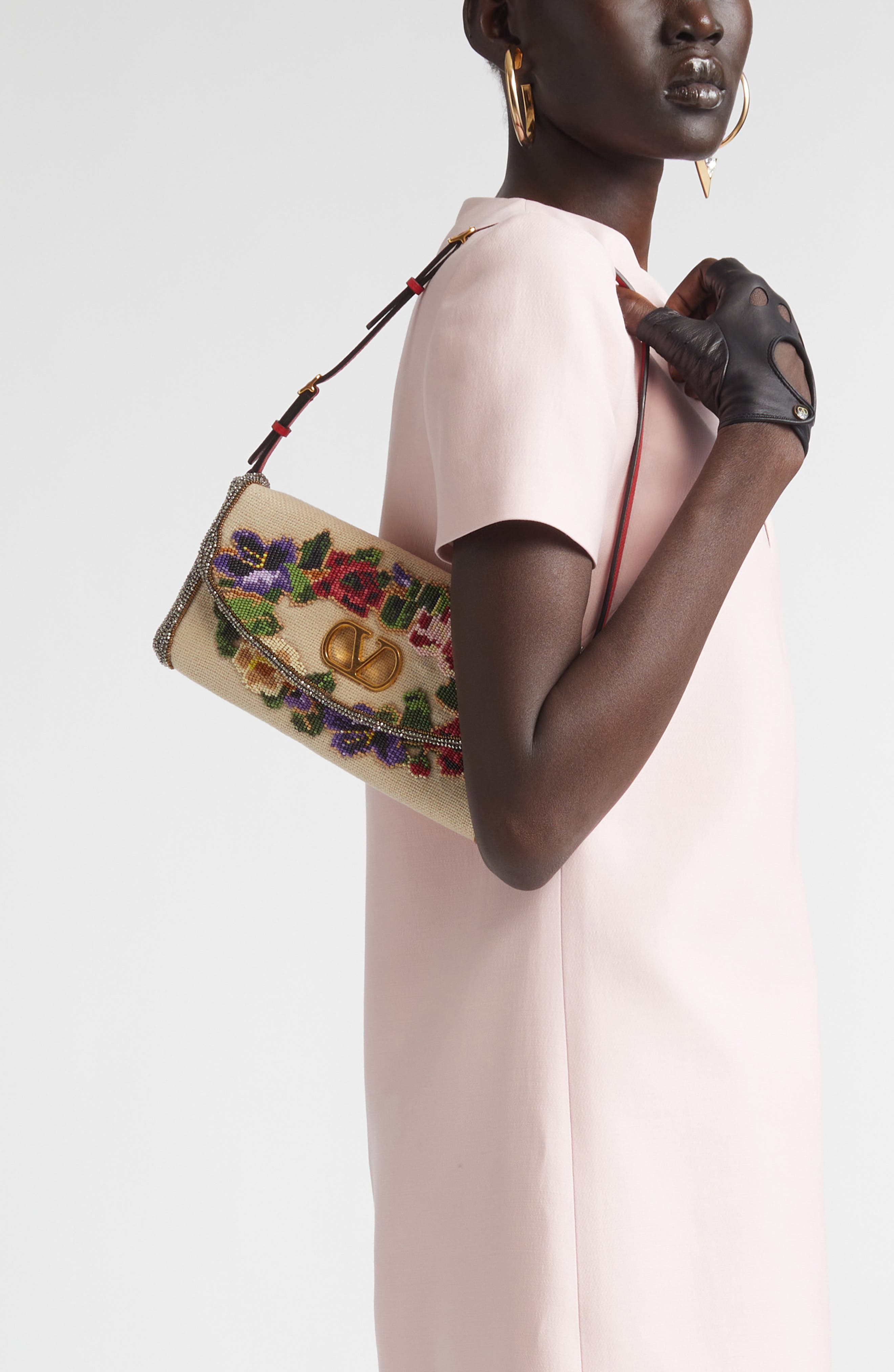 Valentino Garavani Vain Soft Beaded Top Handle Bag, Alternate, color, Multi Beige