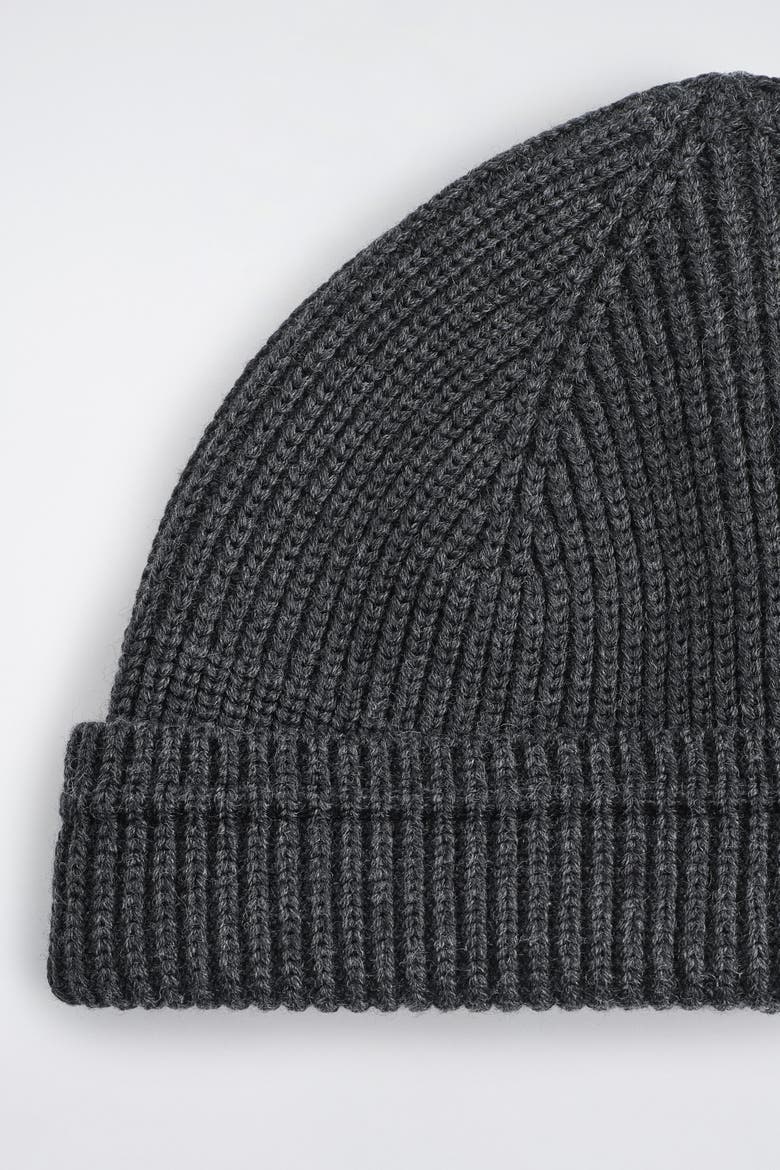 Ribbed Wool-Cotton Fisherman Beanie, Alternate, color, CHARCOAL MÉLANGE