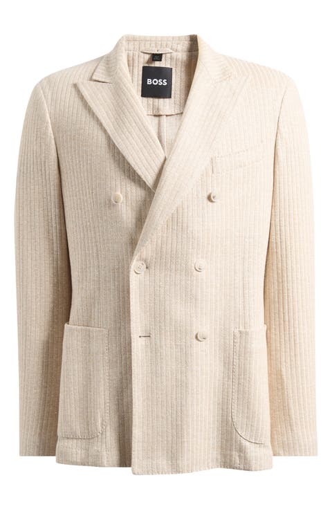 Hanry Slim Fit Stripe Textured Linen & Cotton Blend Sport Coat (Regular, Short & Long)