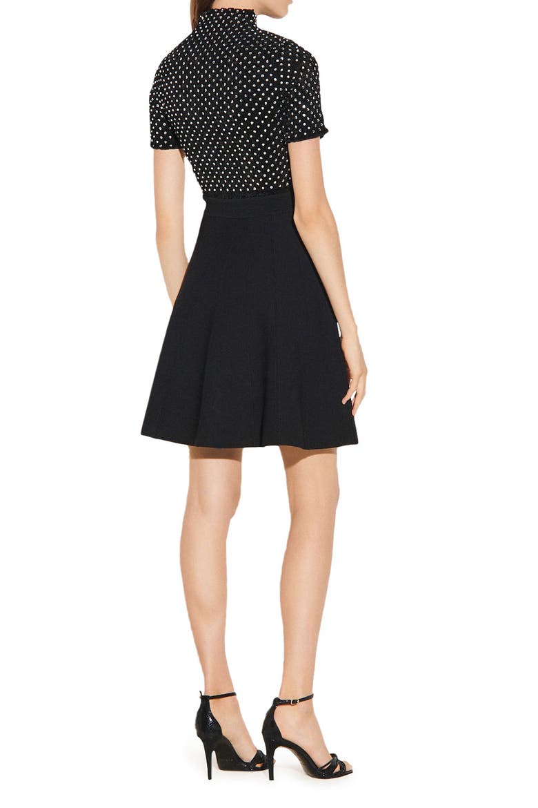 Smocked Velvet Dress With Rhinestones, Alternate, color, BLACK