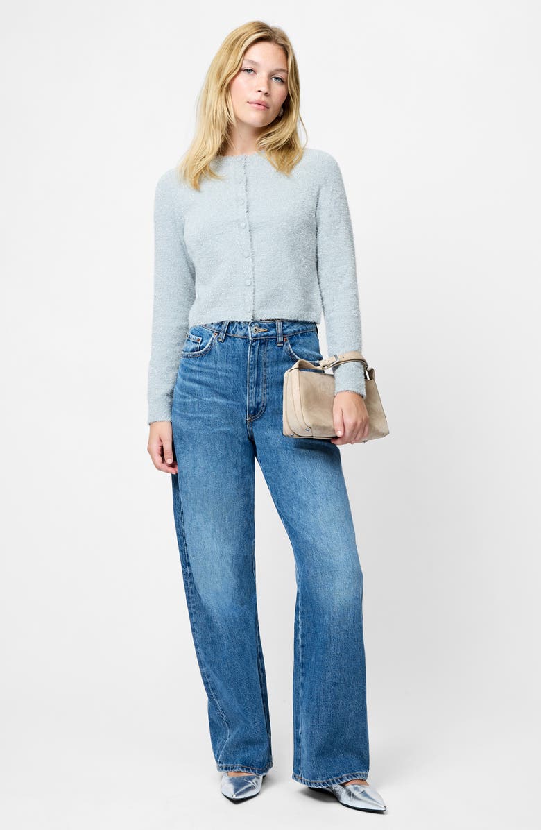 French Connection Tinsel Metallic Fuzzy Cardigan, Alternate, color, Silver