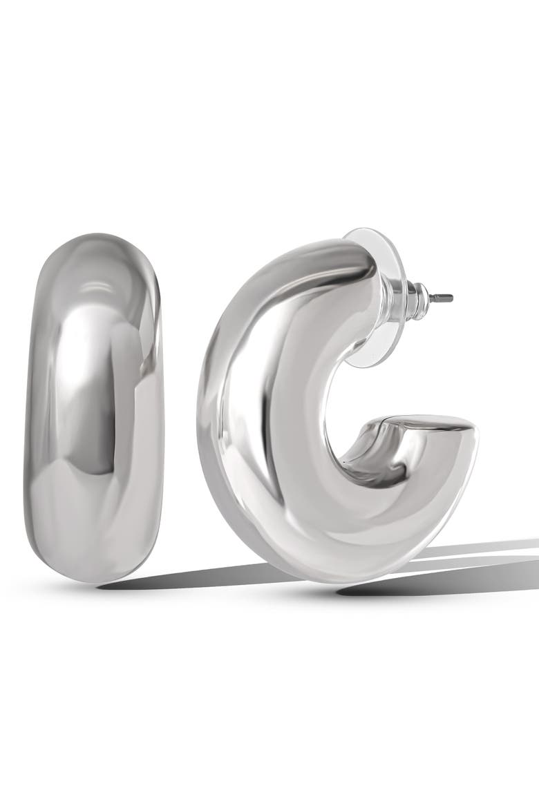 Silver Chunky Hoop Earrings, Main, color, Silver