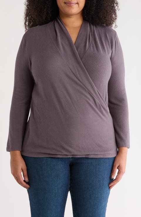 Surplice V-Neck Long Sleeve Brushed Knit Top