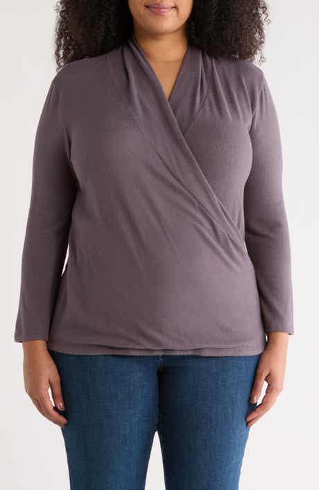 Renee C Surplice V-Neck Long Sleeve Brushed Knit Top