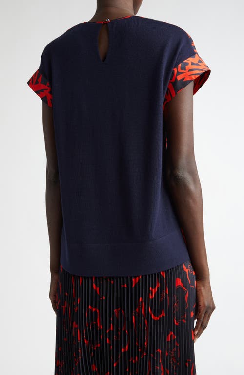 St John St. John Collection Botanical Print Mixed Media Top In Orange