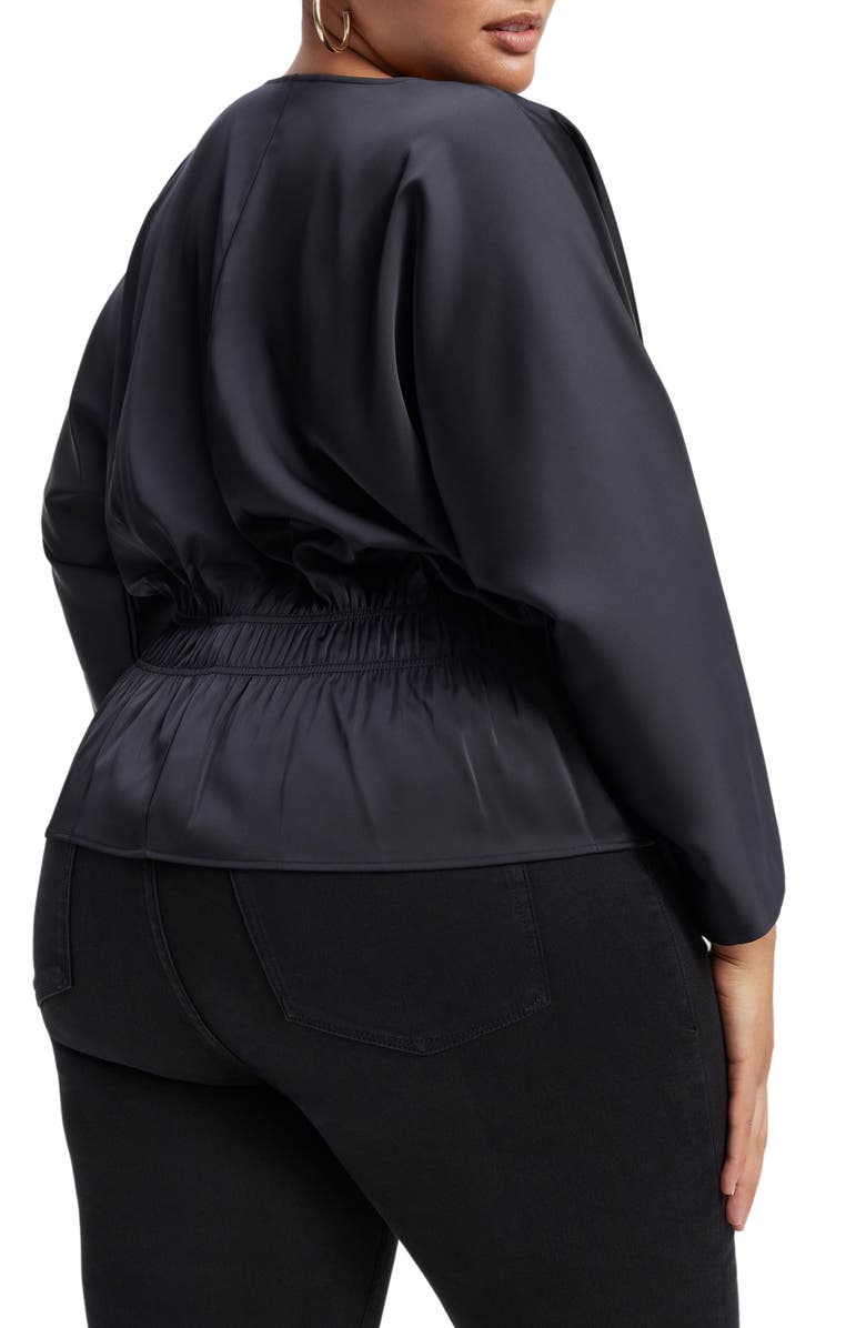 Good American Deep V-Neck Dolman Sleeve Satin Top, Alternate, color, 