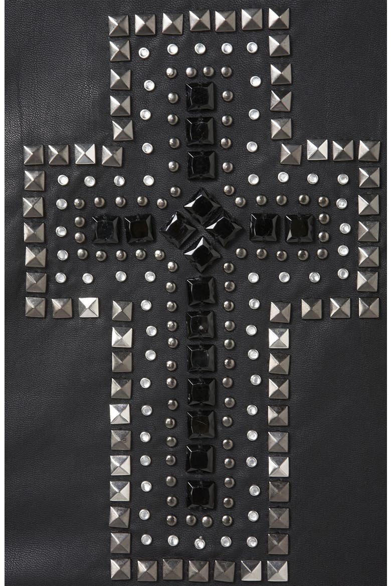 'Cross' Studded Faux Leather Jacket, Alternate, color, BLACK