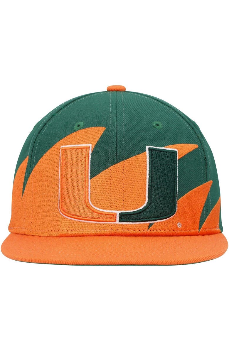 Mitchell & Ness Men's Mitchell & Ness Orange/Green Miami Hurricanes Sharktooth Snapback Hat, Alternate, color, 