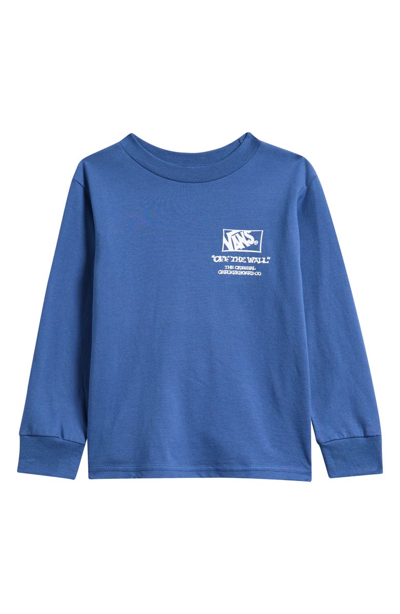 Vans Kids' Checker Bones Long Sleeve Graphic T-Shirt, Main, color, True Navy