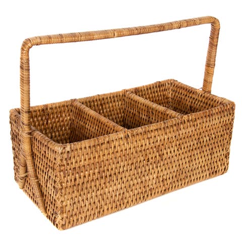 Artifacts Rattan 3 Section Caddy/Cutlery Holder with Handle