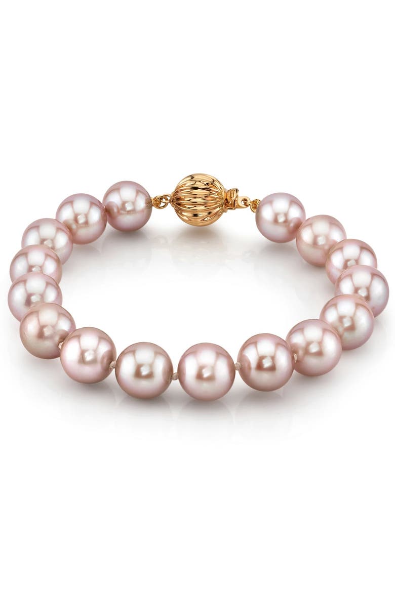 10.5-11.5mm Pink Freshwater Pearl Bracelet - AAA Quality, Main, color, Yellow Gold Clasp