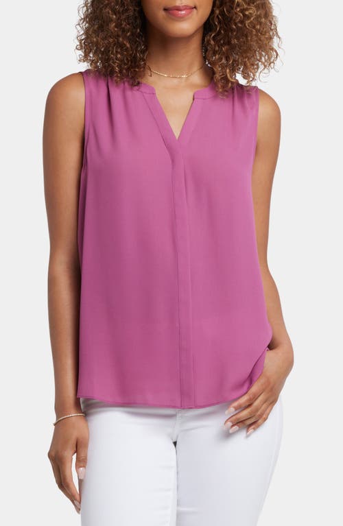 Nydj Print Pleat Back Sleeveless Split Neck Blouse In Red Violet
