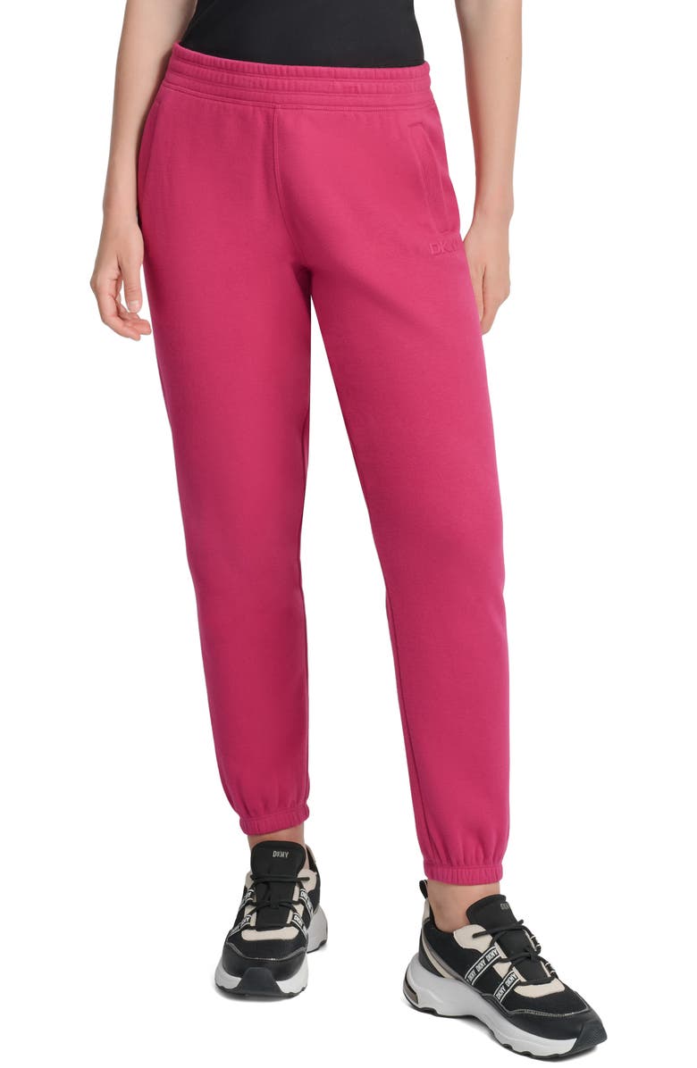 DKNY Logo High Waist Relaxed Joggers, Main, color, Wild Berry